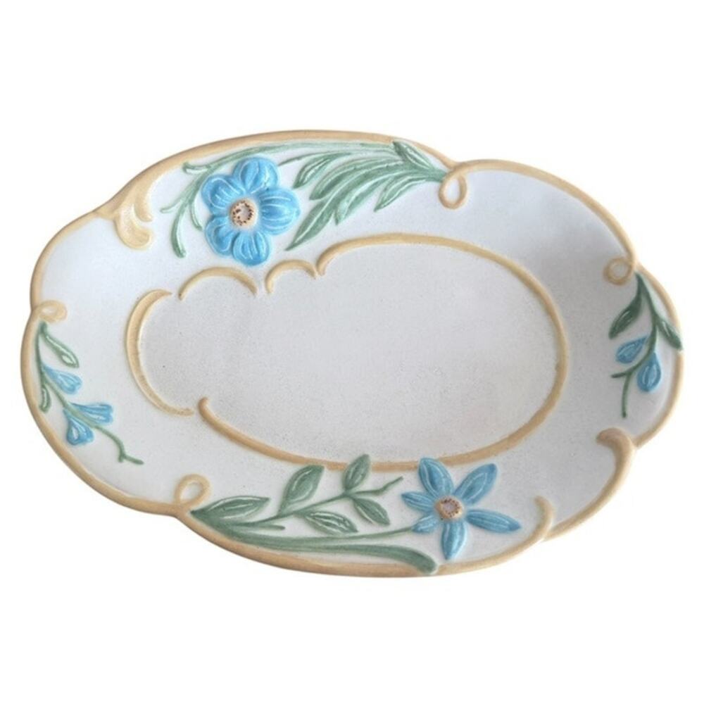Vintage Ceramic Oval Serving Platter Hand Painted Floral Shabby Chic Jewelry